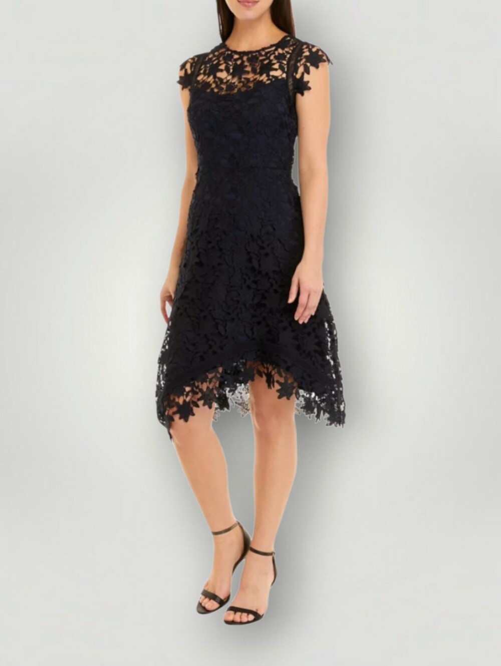 Eliza J Women's 10 Black Lace Fit & Flare Dress Sleeveless Scalloped Hem